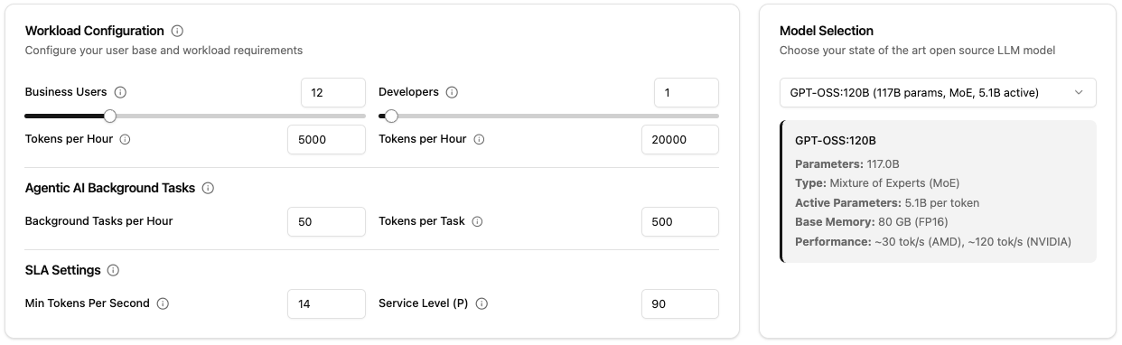 Workload-Configuration im LLM Hardware-Kostenrechner